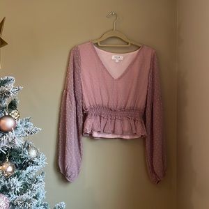 Peace Love World Pink Cropped Long Sleeve Blouse